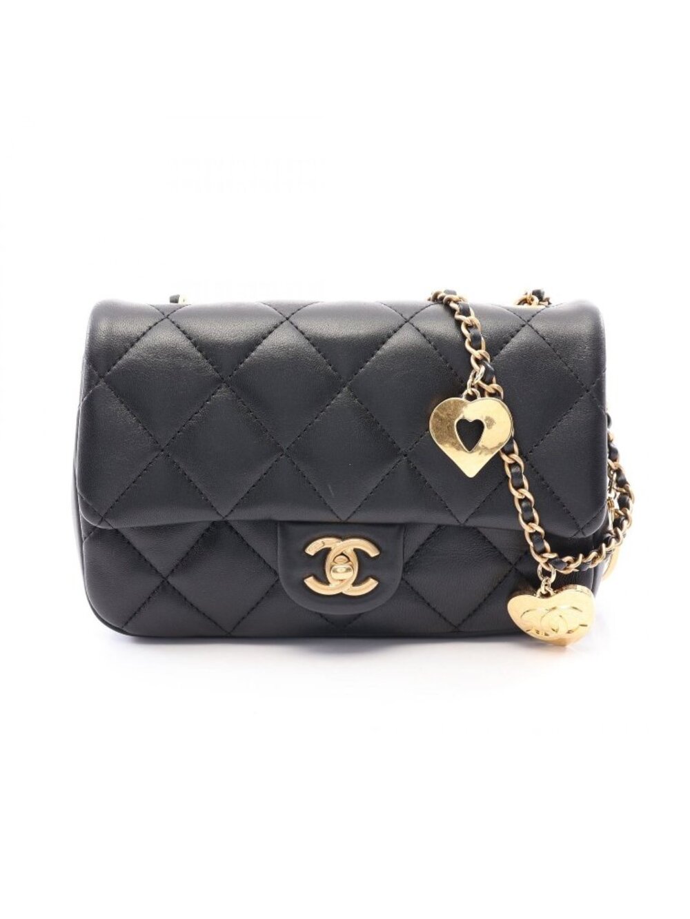 Chanel Shoulder Bag Quilted Black Lambskin Small Flap Chain